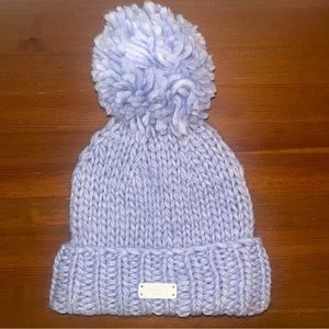 The North Face NWT City Coziest Beanie Hat, Blue Grey, Hand Knit With Pom Pom